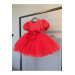 Balloon Sleeve Beaded Red Dress