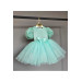 Balloon Sleeve Beaded Mint Green Dress