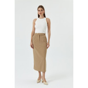 Slit Detailed Camel Maxi Skirt