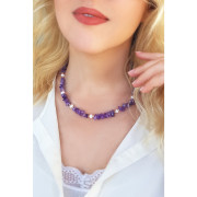 925 Sterling Silver Pearl And Amethyst Stone Necklace