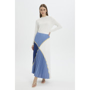 Pleated Color Block Long Skirt