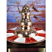 Copper Teapot Set With Burner Ottoman And Sectional Breakfast Tray