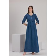 فستان حمل مفصل بياقة وسحاب مناسب للرضاعة الطبيعية بلون أزرق
