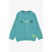 Boy's Sweatshirt With Text Printed Coat Of Arms, Water Green (Ages 8-14)