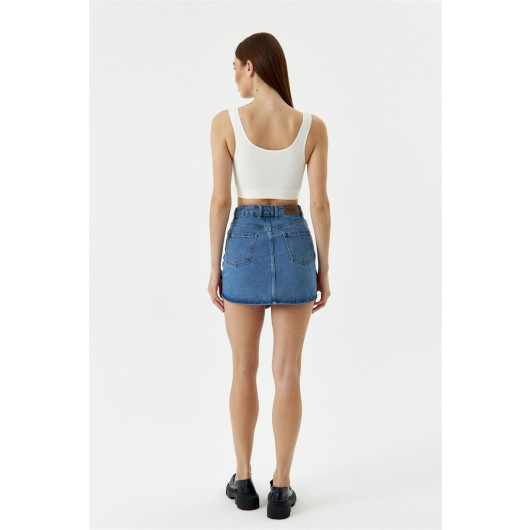Asymmetric Cut Blue Mini Denim Skirt