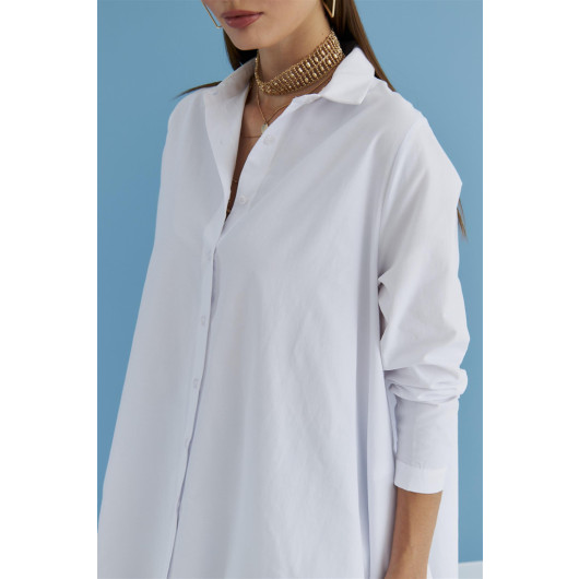 Asymmetrical Cut Poplin White Women's Shirt