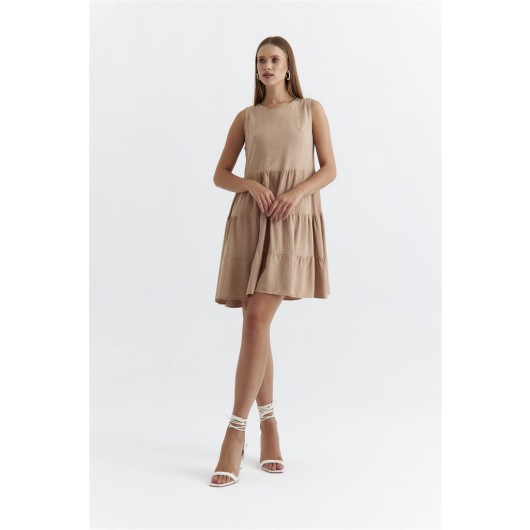 Layered Mini Camel Dress With Straps