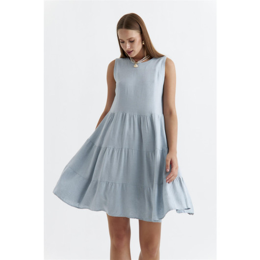 Strap Layered Mini Blue Dress