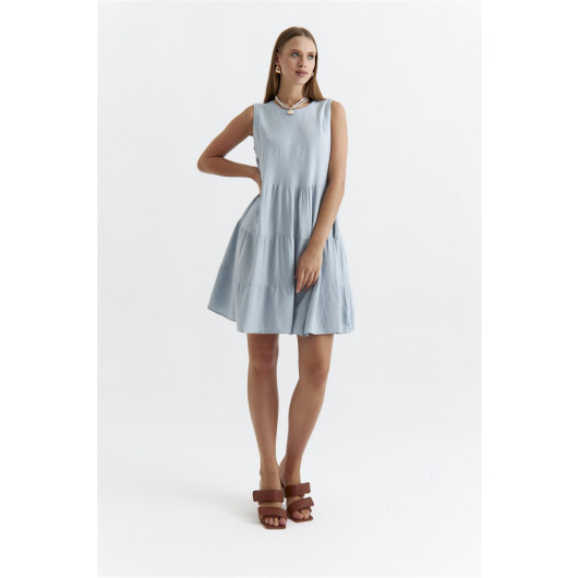 Strap Layered Mini Blue Dress