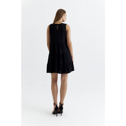 Strap Layered Mini Black Dress