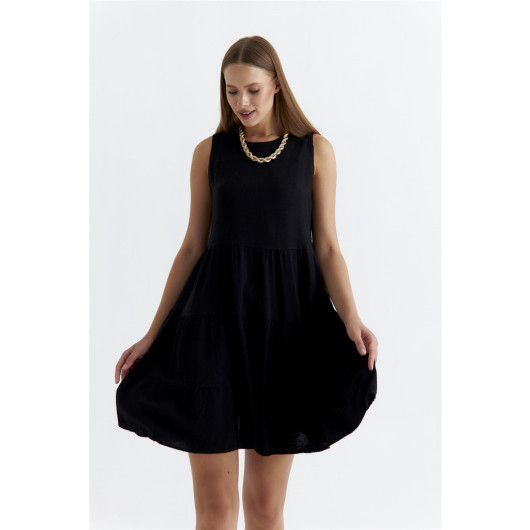 Strap Layered Mini Black Dress