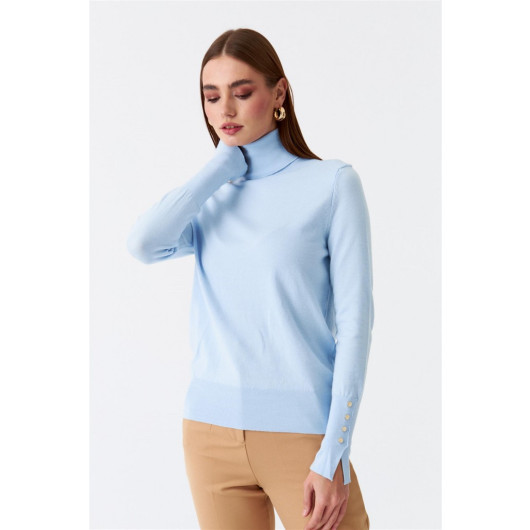 Turtleneck Sleeve Drop Knitwear Baby Blue Women's Sweater