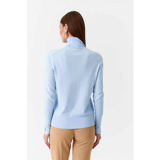 Turtleneck Sleeve Drop Knitwear Baby Blue Women's Sweater