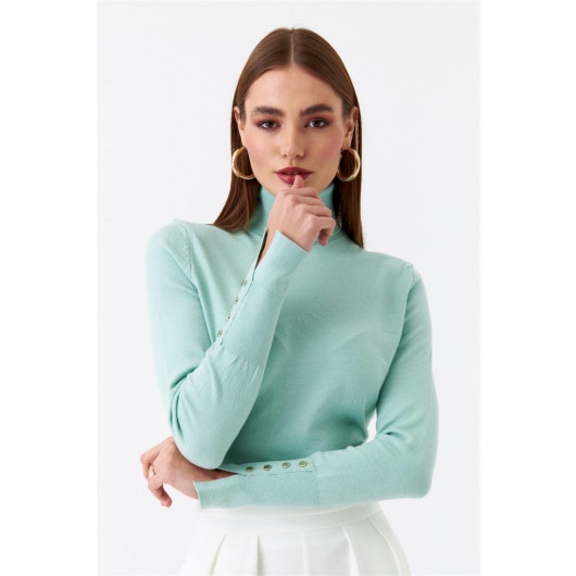Turtleneck Sleeve Drop Knitwear Mint Green Women's Sweater