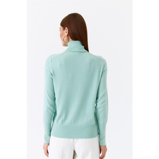 Turtleneck Sleeve Drop Knitwear Mint Green Women's Sweater