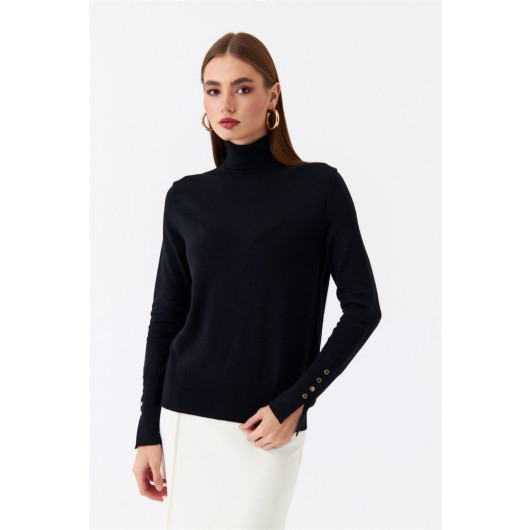 Turtleneck Sleeve Drop Knitwear Black Women's Sweater