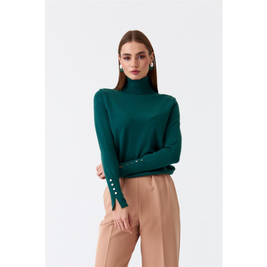 Turtleneck Sleeve Drop Knitwear Emerald Green Women's Sweater