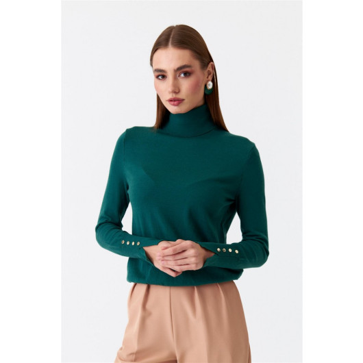 Turtleneck Sleeve Drop Knitwear Emerald Green Women's Sweater