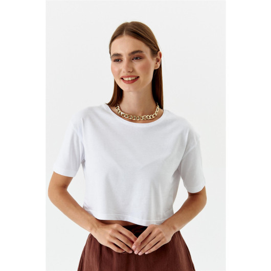 Basic Crop White Women's T-Shirt