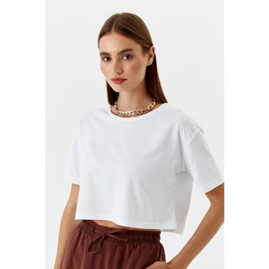 Basic Crop White Women's T-Shirt