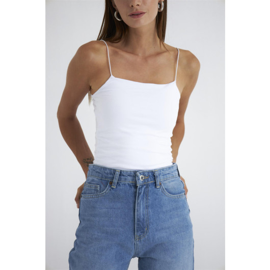 Basic White Crop Top With Rope Strap