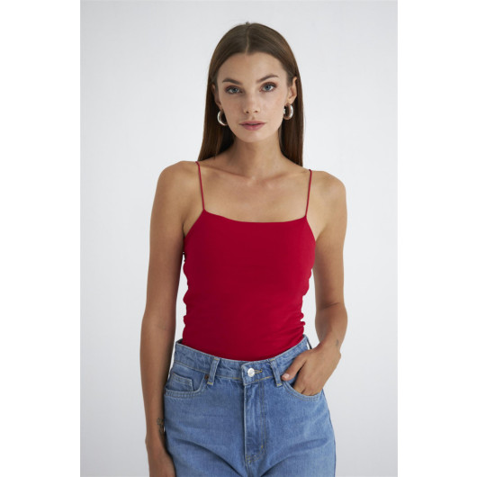Basic Rope Strap Red Crop Top