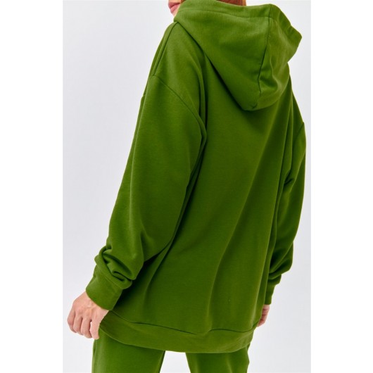 Basic Hoodie Green Women's Sweatshirt