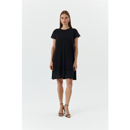 Basic Short Sleeve Black Mini Dress