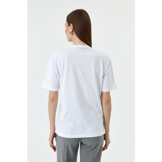 Printed Short Sleeve White Women's T-Shirt
