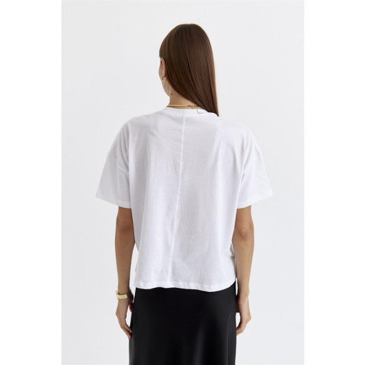 Printed Oversize White Women's T-Shirt