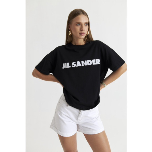 Printed Oversize Black Women's T-Shirt