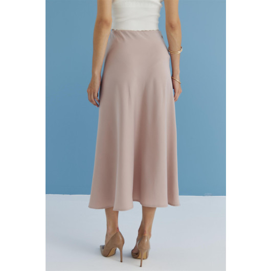 Powder Pink Satin Skirt With Elastic Waist