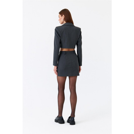 Blazer Striped Jacket Skirt Smoked Women's Suit