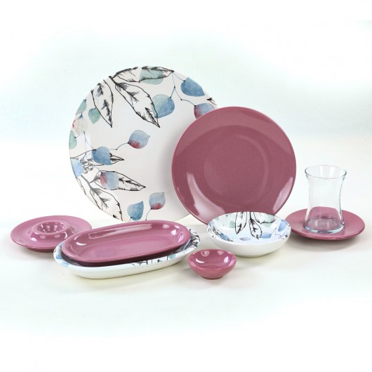 Spring Breakfast Set In Blue Color 50 Pieces For 6 People - 19188