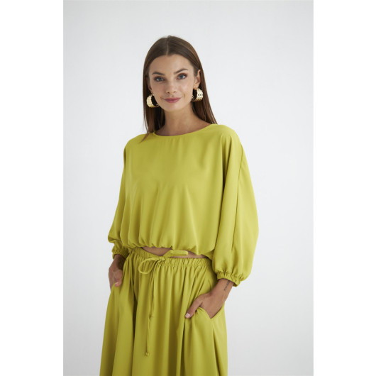 Blouse Skirt Maxi Satin Women Oil Green Suit