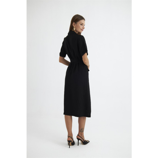 Blouse Skirt Maxi Satin Black Women's Suit
