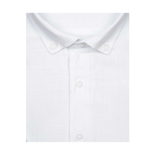 Wide Cut Short Sleeve White Men's Shirt