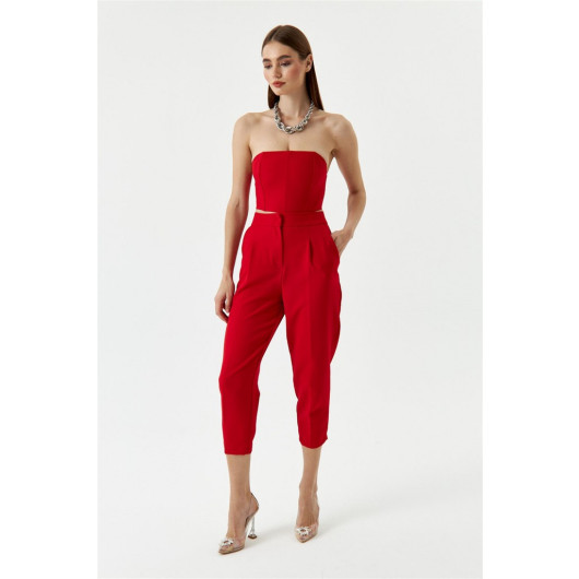 Carrot Fit Red Women's Trousers