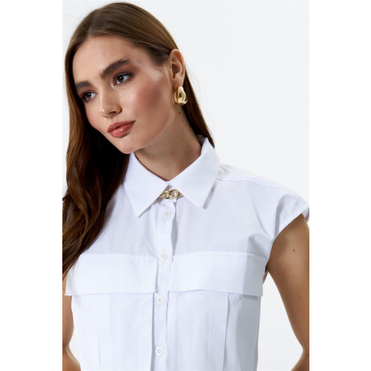 Pocket Detailed Crop White Women's Shirt