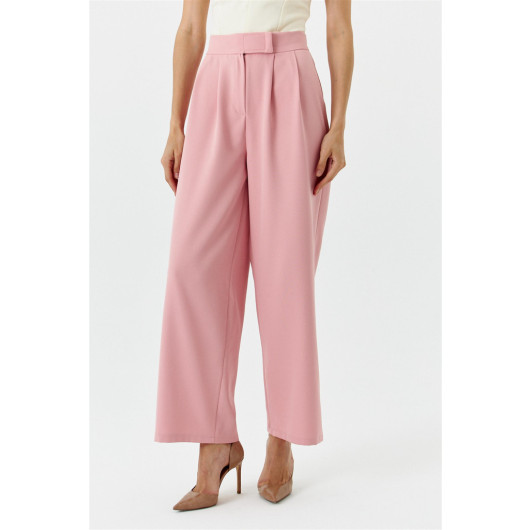 Velcro Detailed Palazzo Powder Pink Women's Trousers