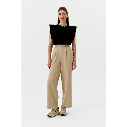 Velcro Detailed Palazzo Mink Women's Trousers