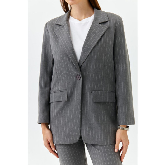 Striped Blazer Jacket Pants Gray Women's Suit