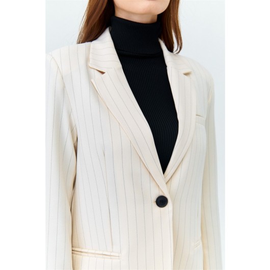 Striped Blazer Jacket Pants Cream Women's Suit