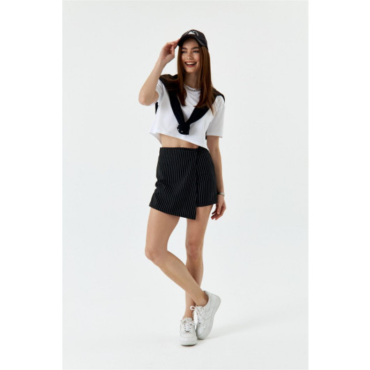 Striped Black Short Skirt