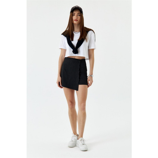 Striped Black Short Skirt