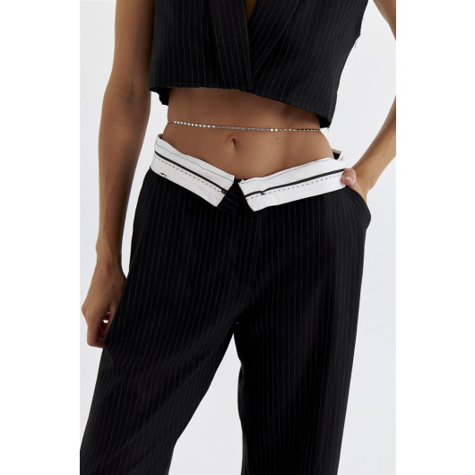 Striped Vest Pants Black Women's Suit