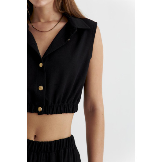Crop Shirt Maxi Skirt Black Women's Suit