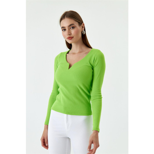 Drop Collar Corduroy Green Women's Blouse