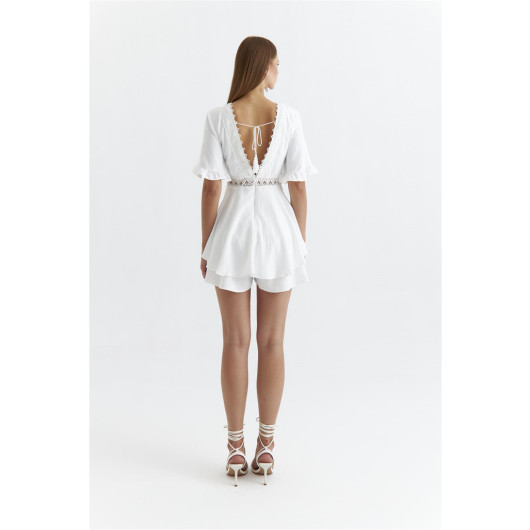 Lace Detailed Mini Shorts White Jumpsuit
