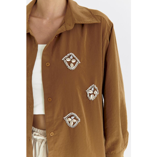 Shell Embroidered Camel Women's Shirt